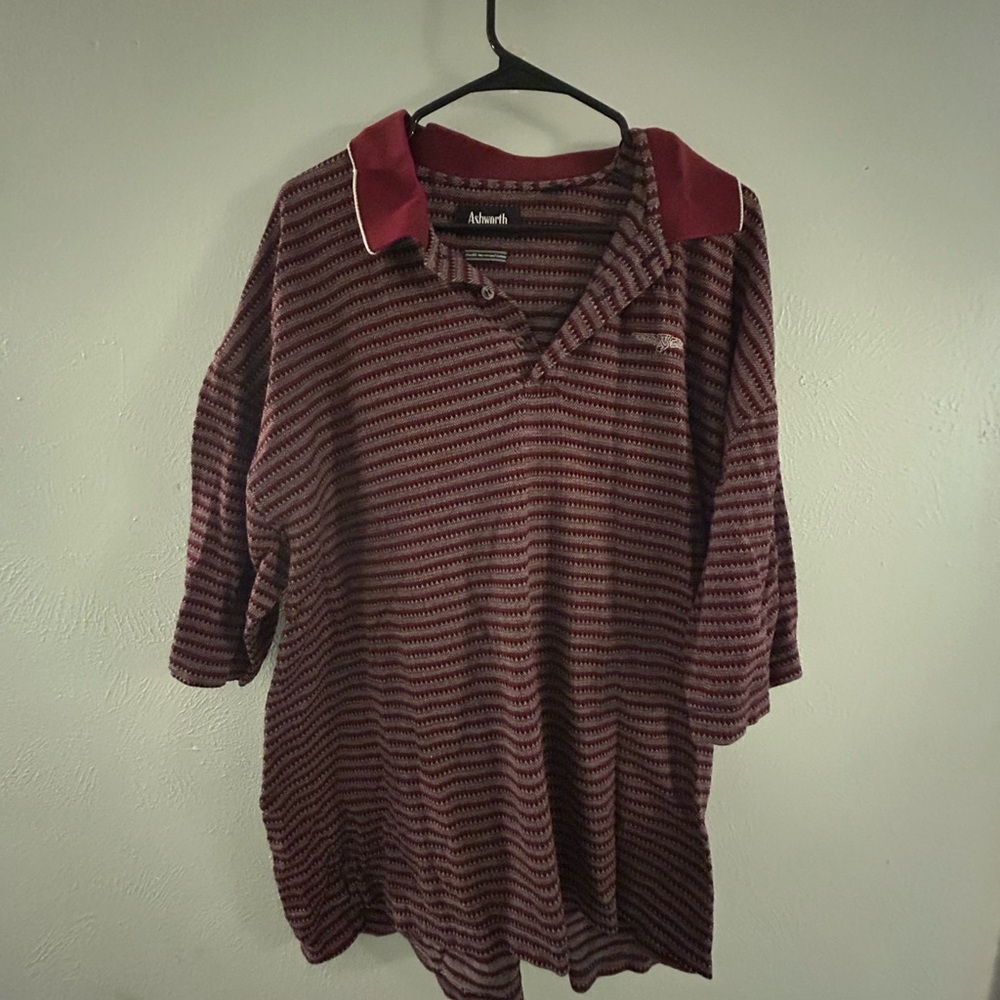 Vintage Maroon Striped Polo Golf Shirt